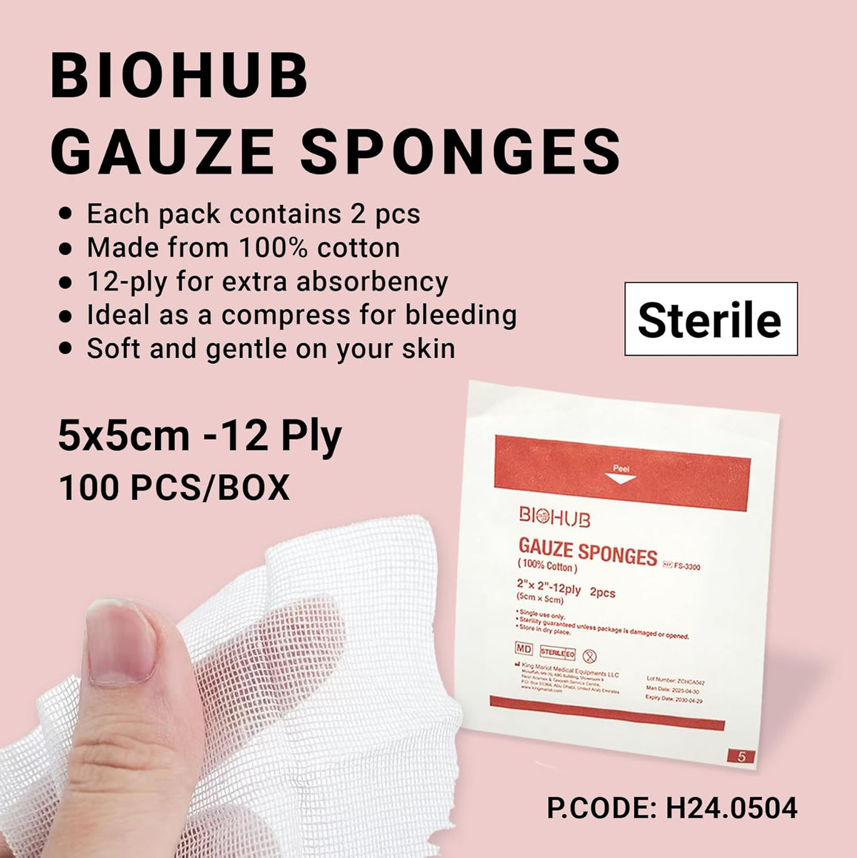 Gauze and Wound Dressings 100% Cotton Sterile 5 cm 100 pieces
