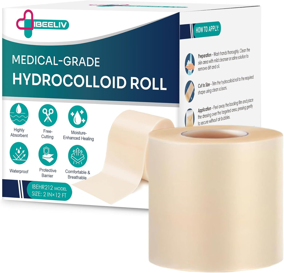 Medical-Grade Hydrocolloid Roll for Wound Care: 5cm × 3.6m Hydrocolloid Bandages, Cut-to-Size Self-Adhesive Patch Dressing, Waterproof & Ultra Absorbent Tape for Burns, Blisters, Acne, First Aid Kit
