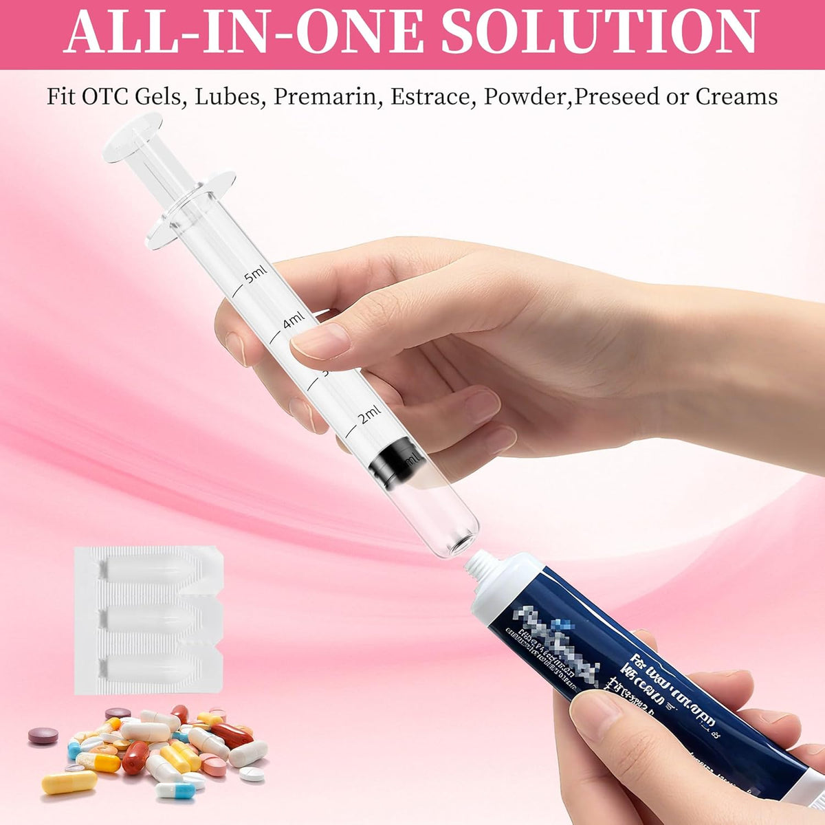 Disposable Vaginal Cream Applicators – 5ml Lube Injector Syringes with Smooth Tip, Dosage Markings, Fits Most Lubricants Creams Gels, Sterilized Individually Wrapped, Pack of 20