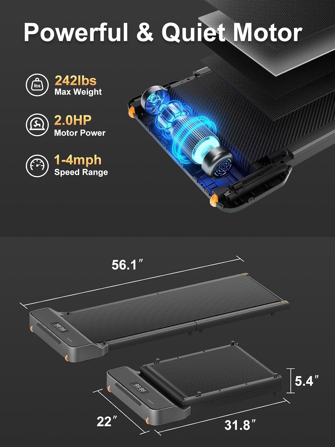 WalkingPad Z1 Foldable Walking Pad Treadmill, Under Desk Compact Design | 180° Foldable Design for Easy Storage, Space Saving, Quiet Motor and LED Display for Daily Home Office Walking and Jogging