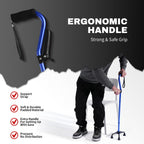 Stand Assist Walking Cane for Seniors - Foldable Adjustable Quad Cane with Second Handle for Leverage, Self Standing Walking Stick with 4-Pronged Base for Stability and Surgery Recovery