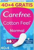Carefree Cotton Feel Normal Fresh Fragrance Panty Liners (40 + 4 Pack), Absorbent and Breathable Unscented Panty Protectors, Protects Underwear for All Kinds of Panties