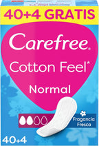 Carefree Cotton Feel Normal Fresh Fragrance Panty Liners (40 + 4 Pack), Absorbent and Breathable Unscented Panty Protectors, Protects Underwear for All Kinds of Panties