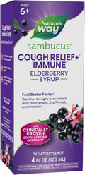 Nature's Way Sambucus Cough Relief +(1) Immune* Syrup, Vegan, 4 fl oz | Feel Better Faster(1) Clinically Proven South African Geranium, with Elderberry Extract, Vitamin C & Zinc