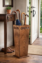 Antique Wooden Umbrella Stand & Walking Cane Holder for Home, Office & Entryway | Hand-Carved Solid Wood Umbrella & Cane Storage Rack | Size 21.5 x 8 x 8 in, Base 7.5 x 7.5 inches (Solid)