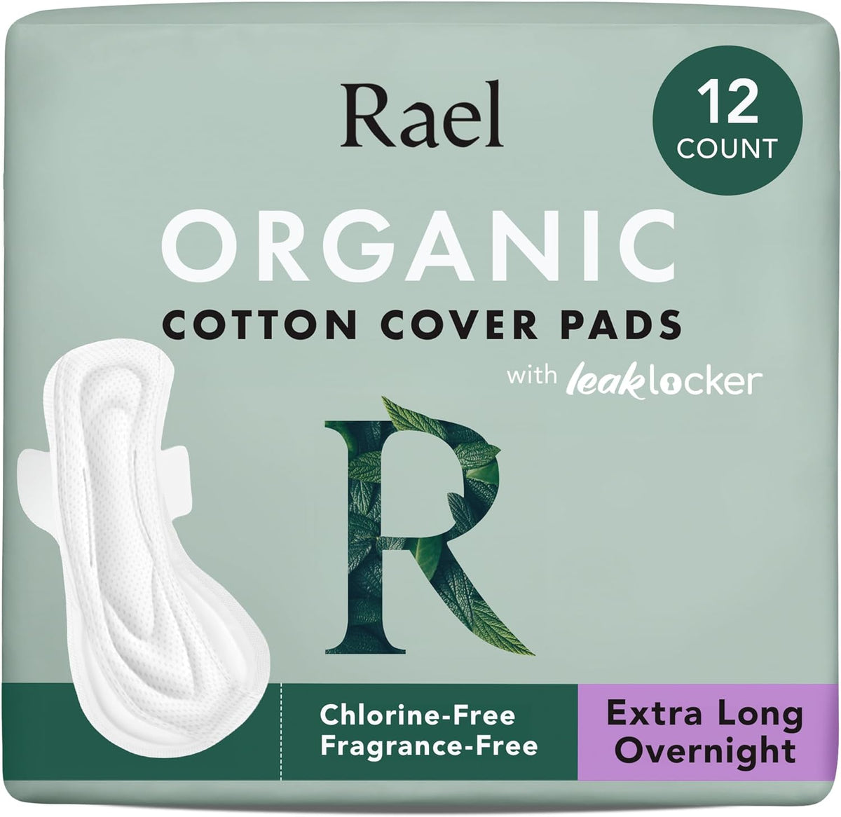 Rael Sanitary Pads Organic Overnight 12 pieces