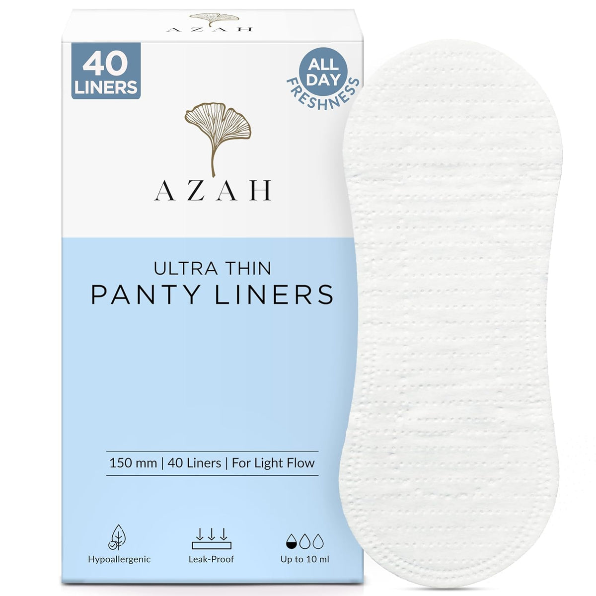Azah Panty Liners for Women Daily use (Pack of 40) | Cottony Soft Sanitary Pads for Women | Pantyliners Pads Perfect For White Discharge & Light Spotting | Panty Liner Pads Sanitary Napkins