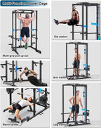 ULTRA FUEGO Power Cage, Multi-Functional Power Rack with J-Hooks, Dip Handles, Landmine Attachment and Optional Cable Pulley System for Home Gym