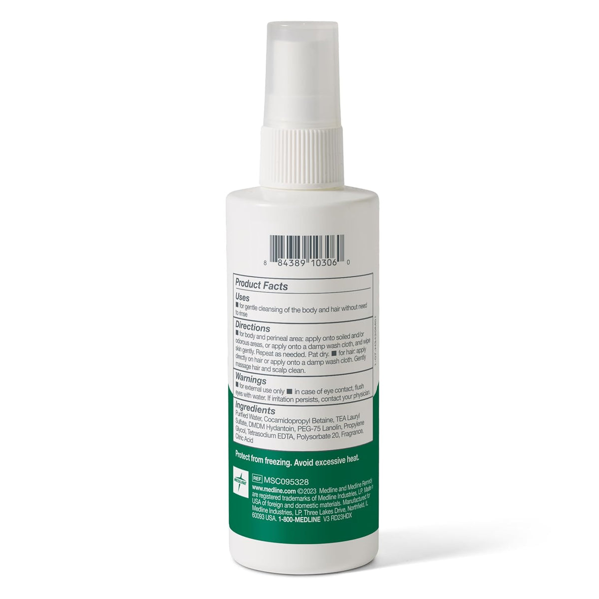 Medline Remedy Essentials Spray Cleanser (4 fl oz Spray), 1 Count, Scented, Full Body Cleanser & Shampoo, Sulfate Free, Gentle Body Wash, For Men & Women, Incontinence Cleaning, Bedside Cleansing