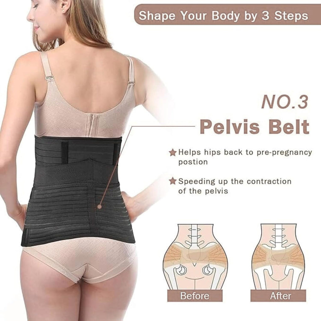 3 in 1 Post Pregnancy Abdominal Belt for Women, C-Section Abdomen Belt & Belly Wrap for After Delivery Recovery – Adjustable Postpartum Belt, Maternity Belt for Waist, Pelvis & Tummy Support (Free Size) (Black)