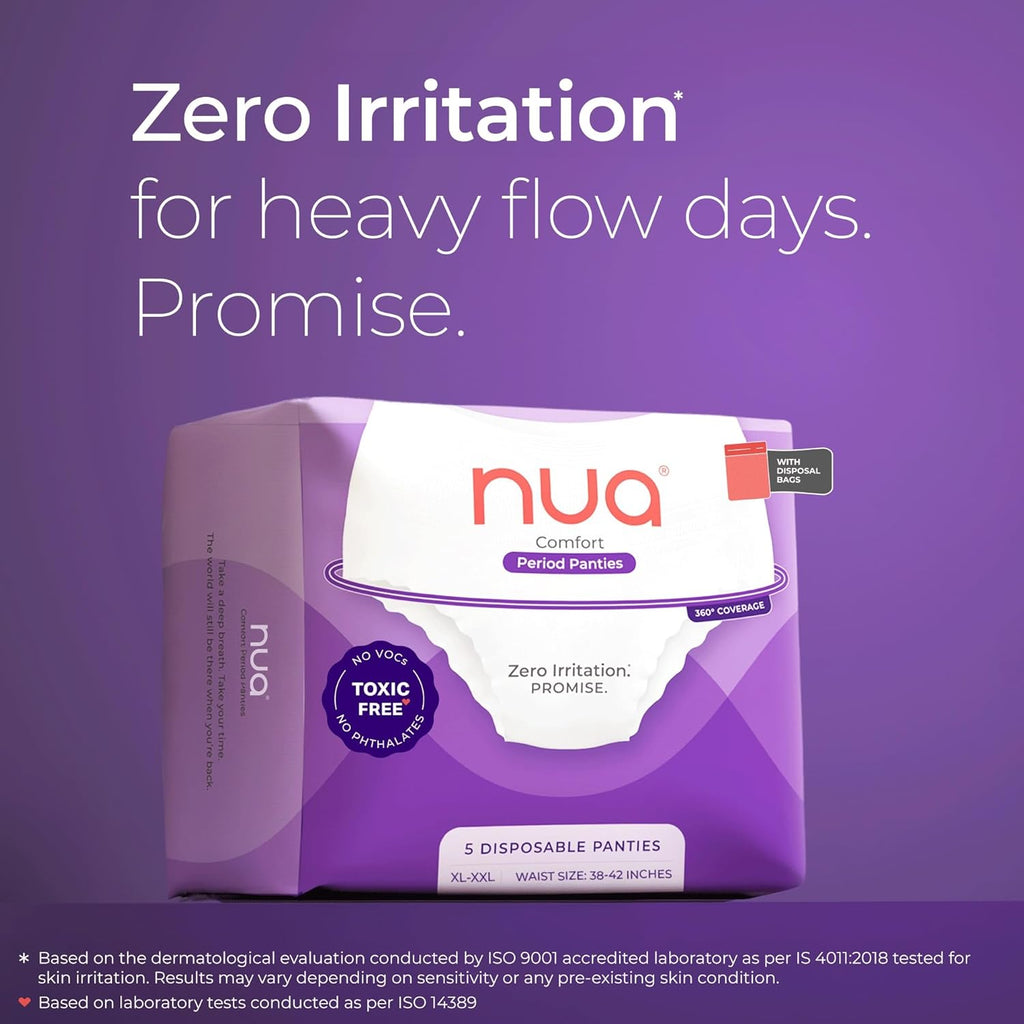 Nua Comfort Period Panties (XL-XXL) | Pack of 5 | Disposable | 360° Coverage | Zero Irritation | 4X Comfort | for Heavy Flow | No rashes | Leakproof | Seamless | 100% Toxic-Free