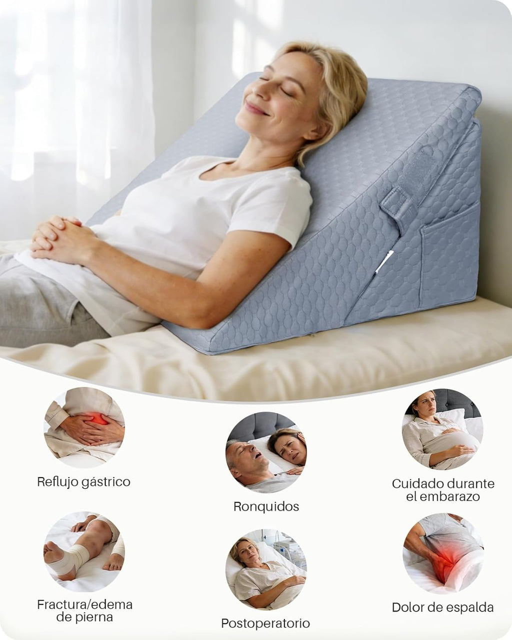 Kekoy Adjustable Adult Anti-Reflux Wedge | Ideal for Sleep Apnea, Acid Reflux, Snoring and Postoperative Recovery | Memory Foam Wedge Pillow, Washable Cover and Handle – Grey