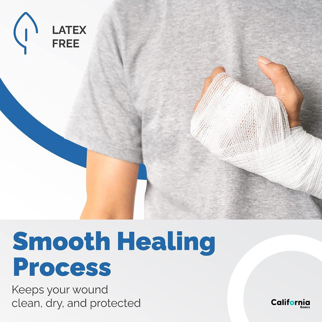 California Basics 24-Pack Gauze Bandage Roll with Tape, 4 Inches x 4 Yards - Soft, Stretchable & Breathable Wrap for Wound Care, First Aid & Medical Supplies - White