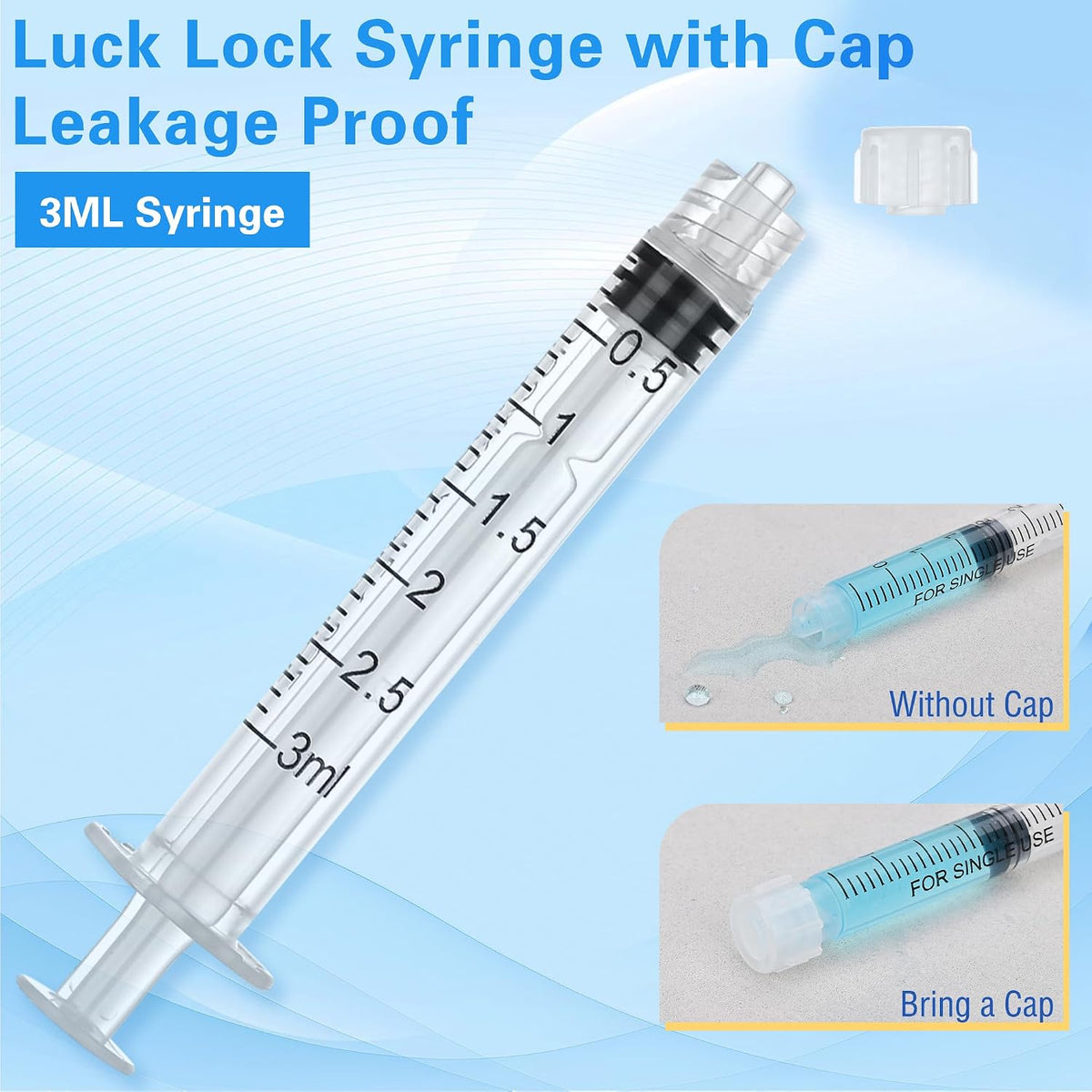 3ml Luer Lock Syringe, 20Pack Syringes Without Needle for Liquids, Measuring, Refilling, Oil, Glue Applicator