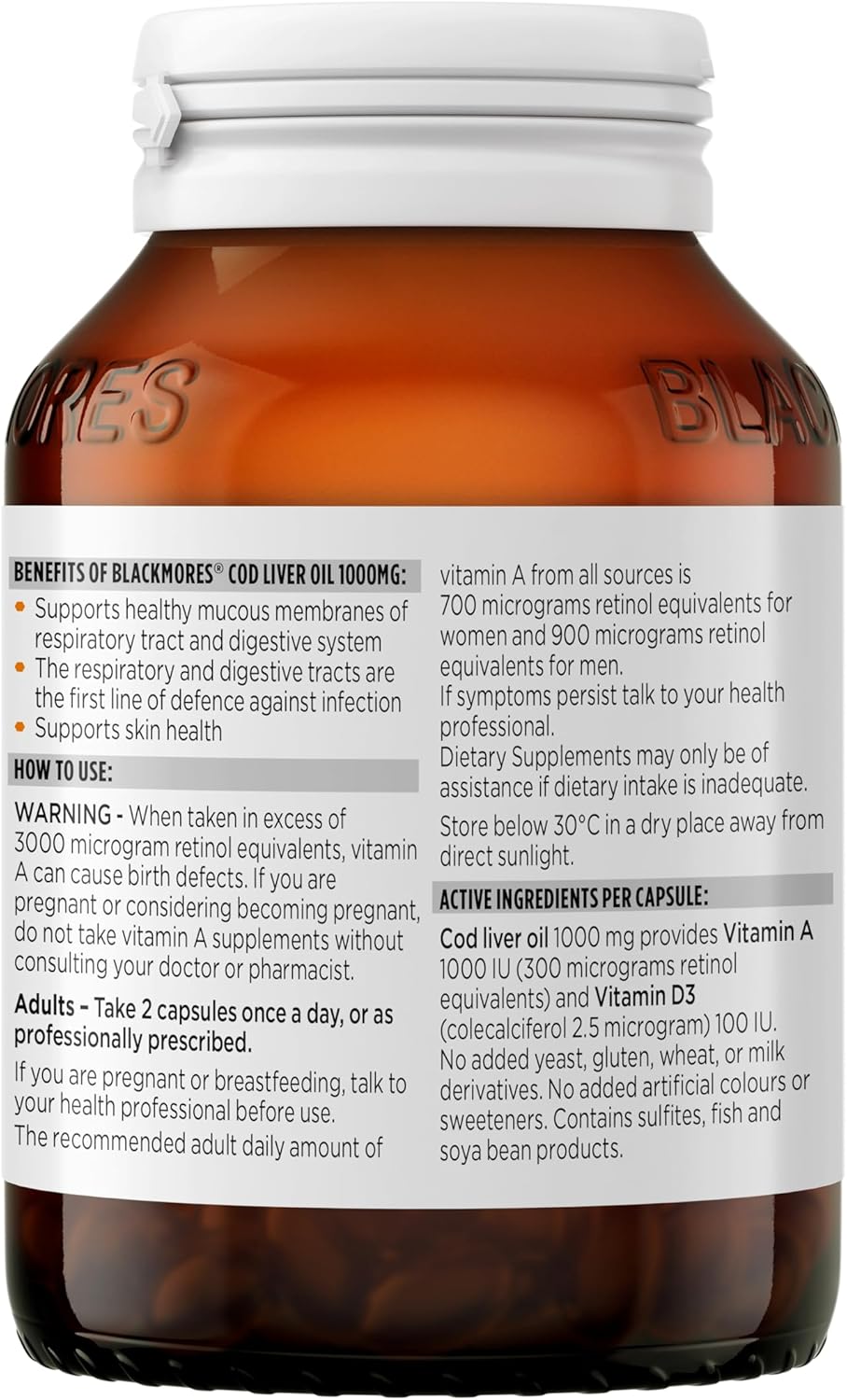 Blackmores Cod Liver Oil| Supports Healthy Immune System Function | 80 Capsules