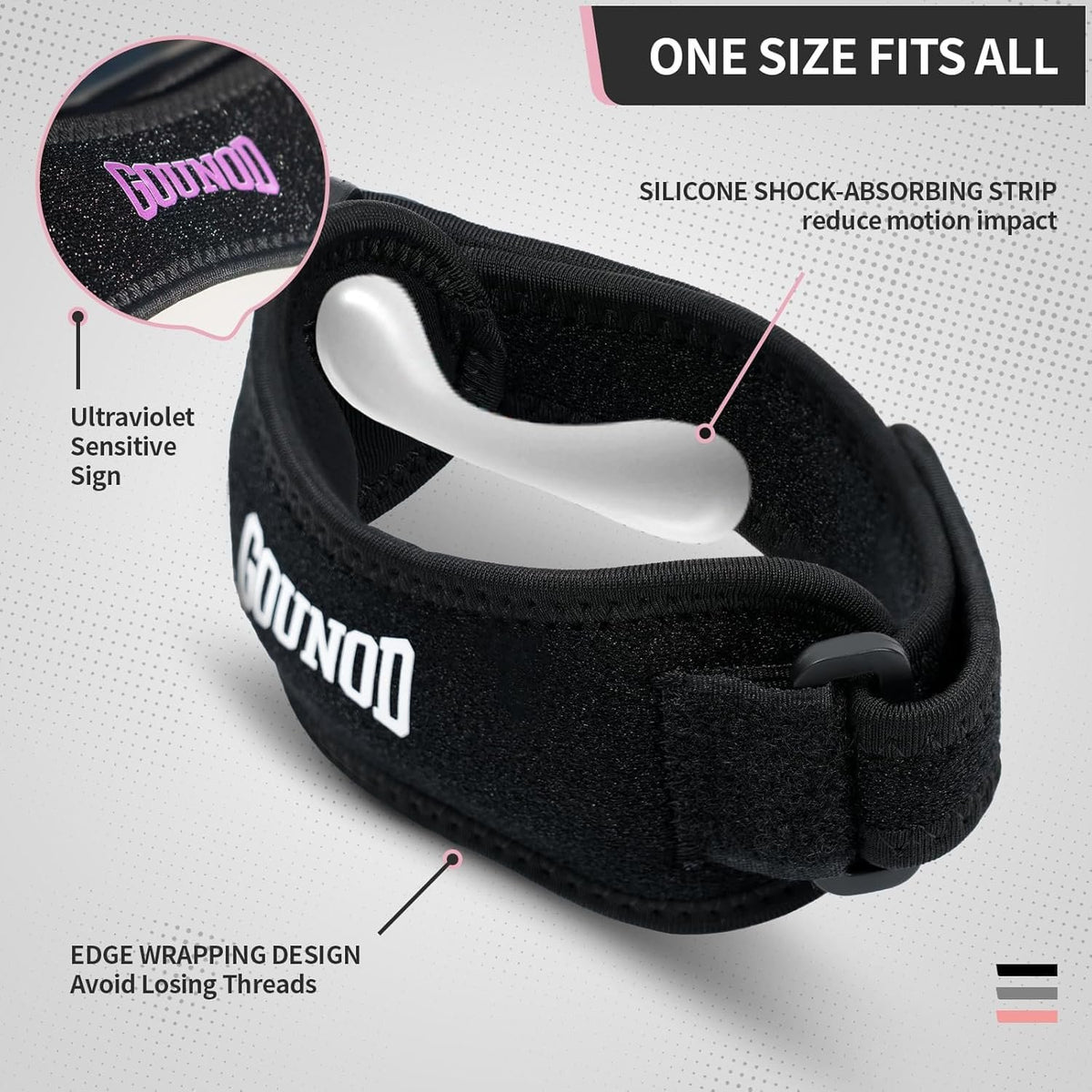 GOUNOD Patellar Tendon Support Strap 2 Pack,Knee Strap for Knee Pain Relief,Patella Band for Basketball, Jumpers Knee, Tendonitis, Running, Hiking, Soccer, Osgood Schlatter（Black）