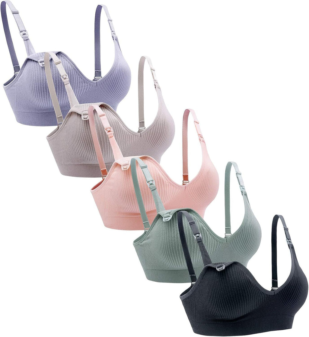 Suekaphin Nursing Bra 5pack Wireless V Neck Maternity Nursing Bra Bralette Low Cut Sleeping Breastfeeding with Extenders