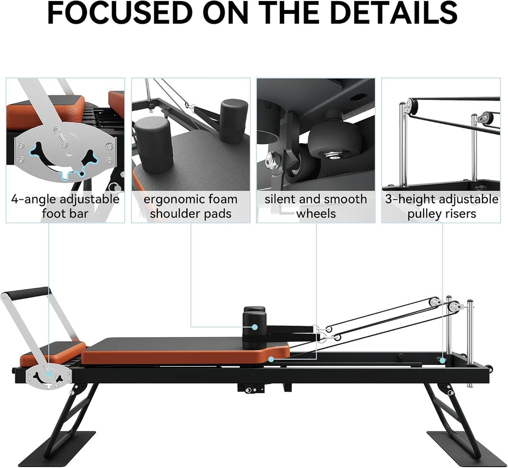 Pilates Reformer,Dpiolrcag Foldable Pilates Machine & Equipment for Home Use and Gym Workout, Suitable for Advanced and Beginners Users, Up to 250 lbs Weight Capacity