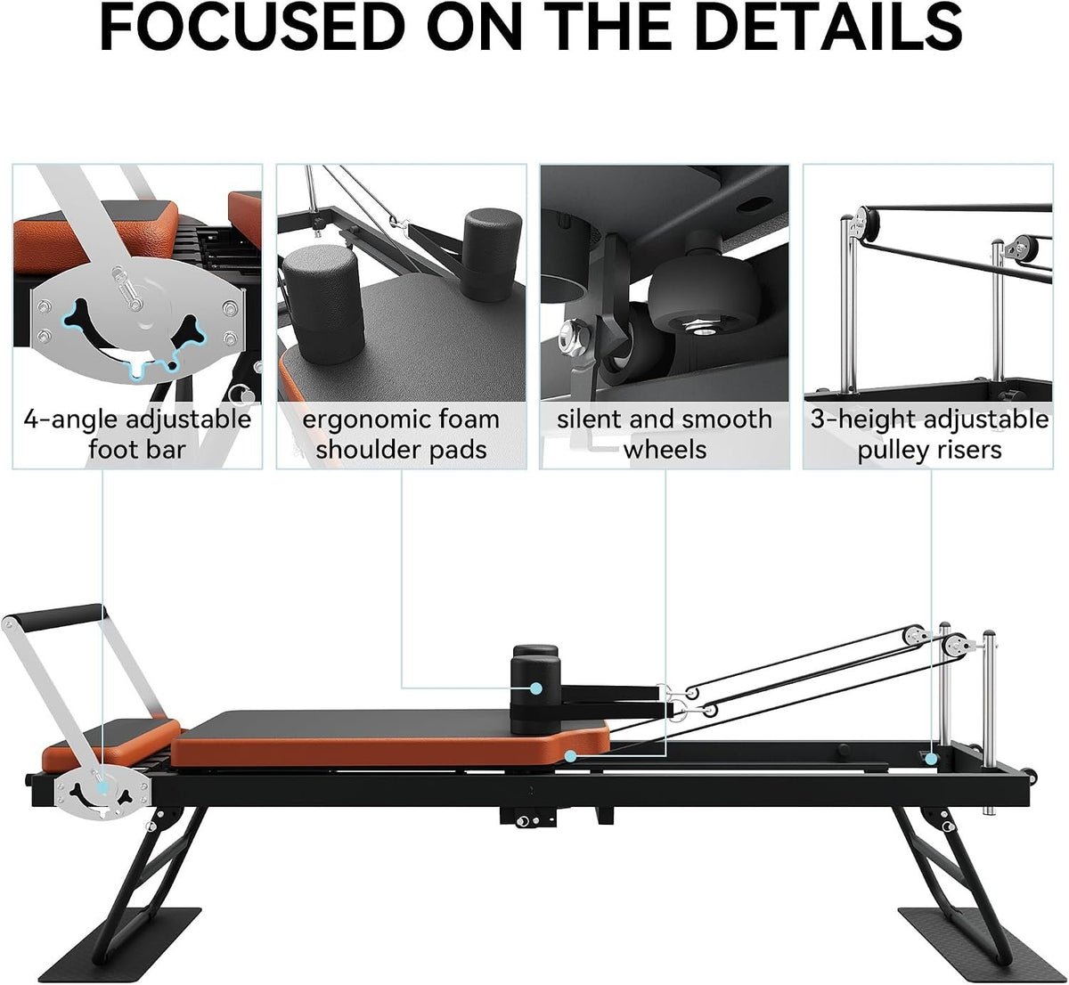 Pilates Reformer,Dpiolrcag Foldable Pilates Machine & Equipment for Home Use and Gym Workout, Suitable for Advanced and Beginners Users, Up to 250 lbs Weight Capacity