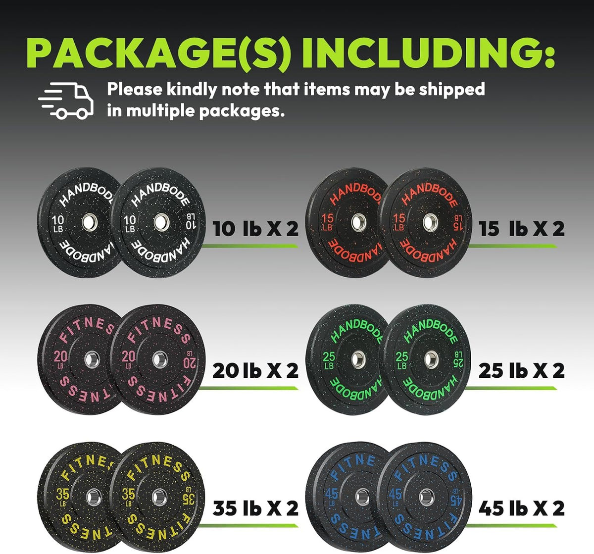 2-Inch High-Bounce Bumper Plates, Olympic Weight Set, 10-650 lb | Barbell Weight Plates Set for Home Gym, Colored Weights Rubber Strength Training Plate for Weight Lifting