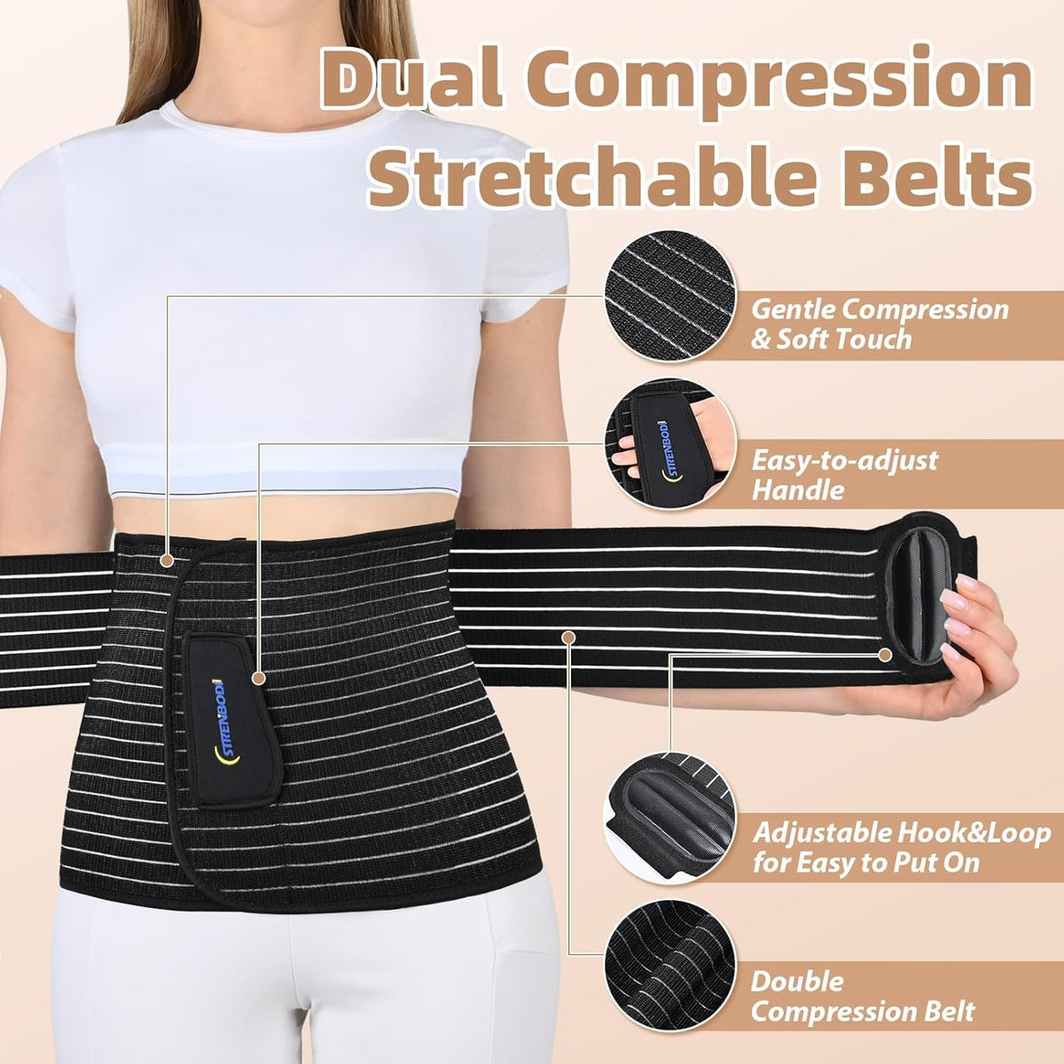 Abdominal Binder Post Surgery Postpartum Belly Band, C-section Belly Binder, Girdle for Postnatal, Adjustable Belly Wrap, Stomach Compression Hernia Belt For Men or Women After Pregnancy, Hysterectomy (Black XXL)