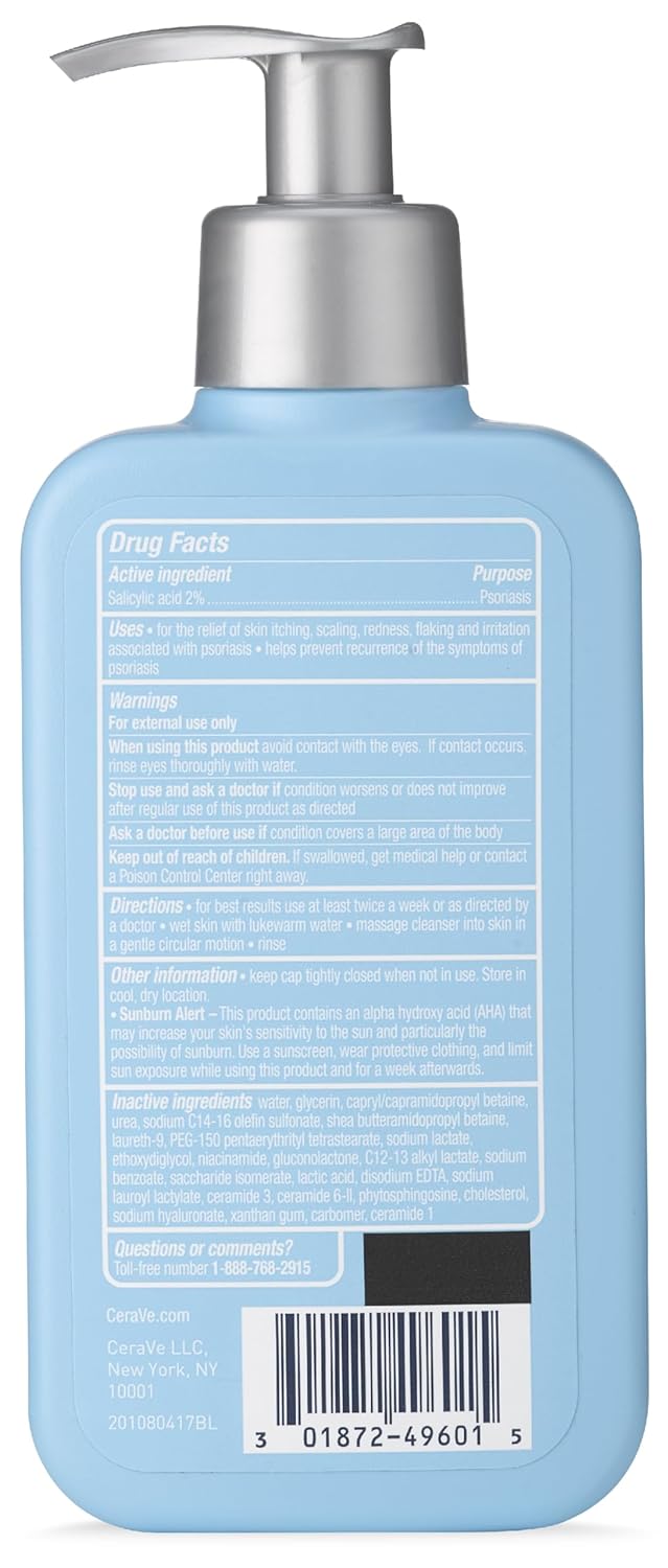 CeraVe Psoriasis Cleanser with Salicylic Acid and Lactic Acid, 8oz | Helps Relieve Dry Skin Itch and Gently Exfoliate with Salicylic Acid & Lactic Acid, Fragrance-Free, Allergy-Tested Body Wash