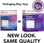 HEALQU Island Dressing - 4"x4", 30 Count - Bordered Gauze Sterile Individually Wrapped Gauze Pads, Water-Resistant, Non-Woven Backing - Soft and Breathable Wound Dressing for First Aid and Medical