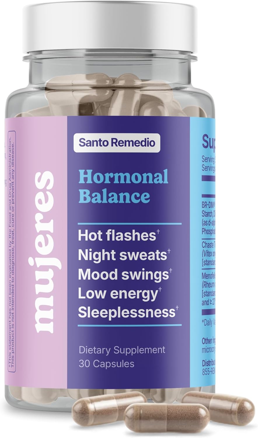 Santo Remedio Hormonal Balance for Women | Menopause Support for Hot Flashes, Night Sweats & Mood Swings | Hormone-Free Formula with Siberian Rhubarb, Chaste Tree & DIM | Doctor Juan Rivera Product