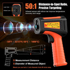 -58°F ~3272°F FKM Infrared Thermometer High Temperature Gun 50:1 Ratio | Digital IR Temp Gun,High Precision-Laser Thermometer Gun for Cooking,Kilns,Forges,Engine,HVAC,Industrial and Home Repair
