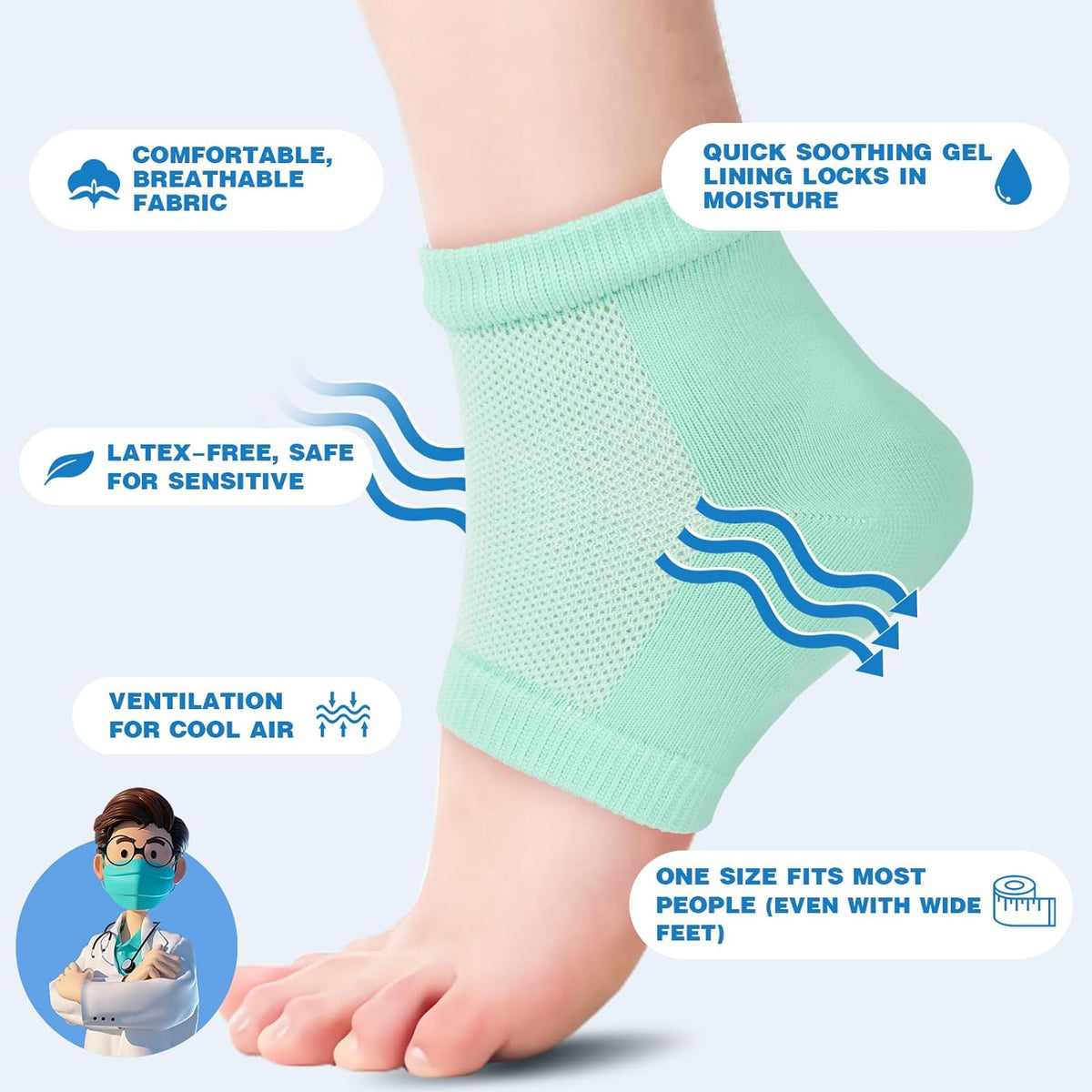 TEAWOO Moisturizing Heel Socks - 6 Pairs for Dry Cracked Feet | Toeless Gel Socks for Hydration and Repair, Soften and Hydrate Dry Cracked Feet Heels, Gel Socks for Dry Cracked Feet