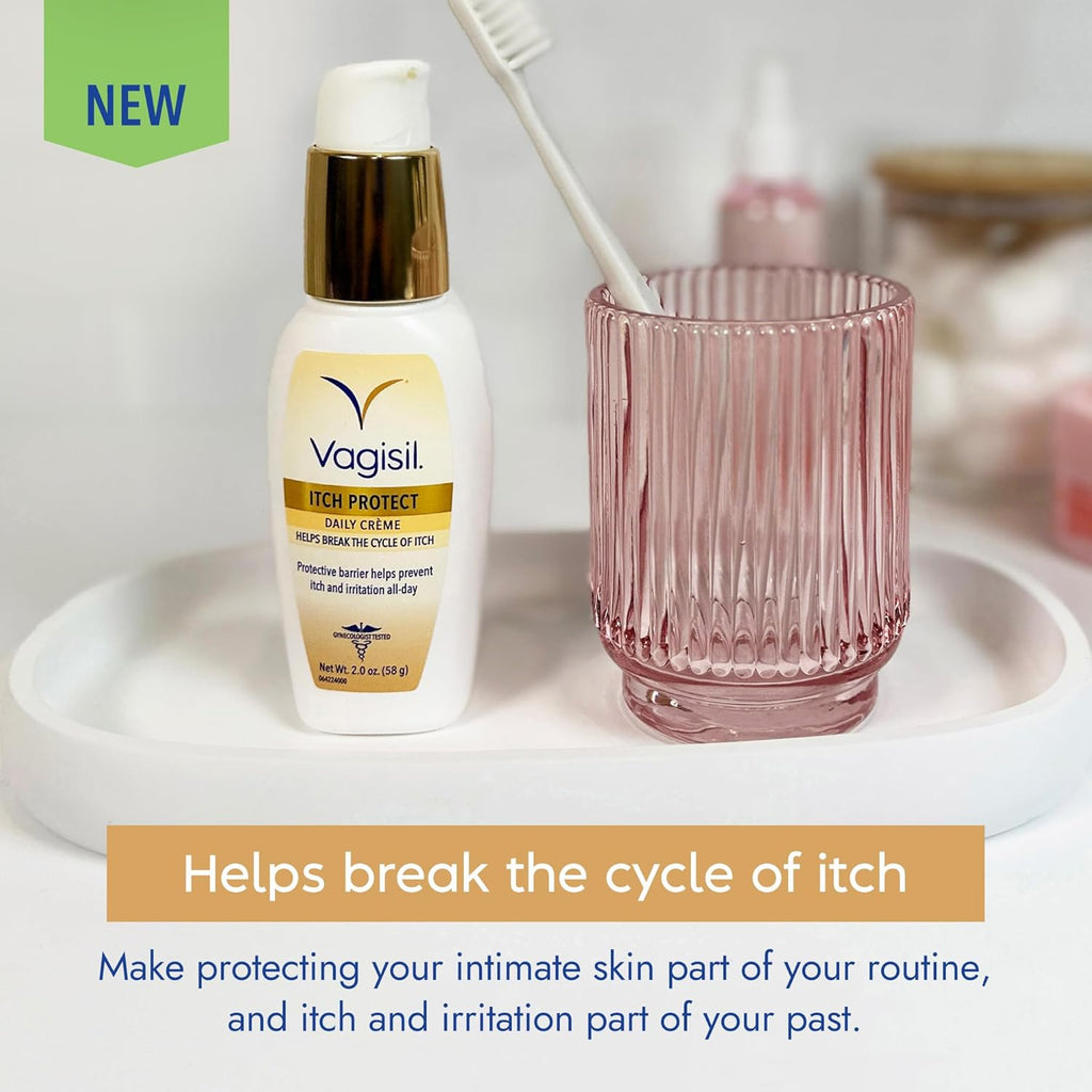 Vagisil Itch Protect Daily Creme with Prebiotic Oatmeal, Fragrance-Free Protective Formula with Shea Butter and Sunflower Oil, pH Balanced Fast-Absorbing Moisturizer, Hypoallergenic, 2 oz