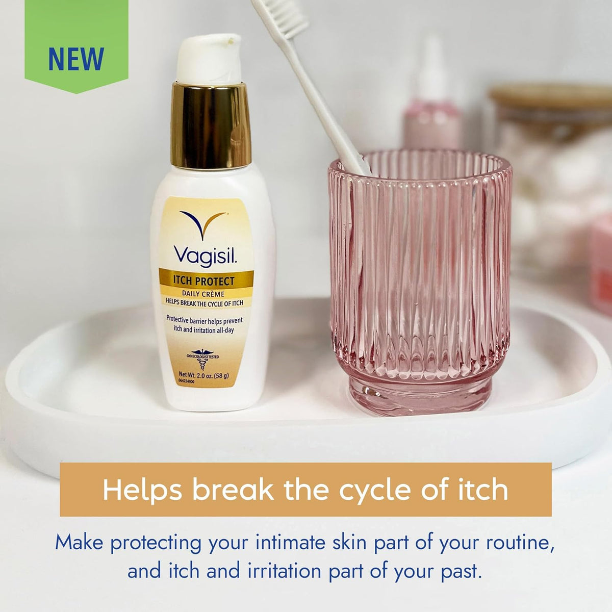 Vagisil Itch Protect Daily Creme with Prebiotic Oatmeal, Fragrance-Free Protective Formula with Shea Butter and Sunflower Oil, pH Balanced Fast-Absorbing Moisturizer, Hypoallergenic, 2 oz