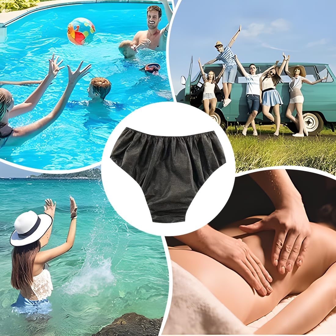 10 Pieces Unisex Disposable Non-Woven Fabric Underwear for Travel, Camping, Spa (Black)