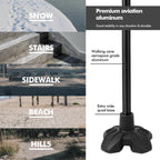 Self Standing Walking Cane Quad Base for Seniors | Lightweight aluminum, foldable design, 31–36 in adjustable height, EVA offset handle, self-standing quad base