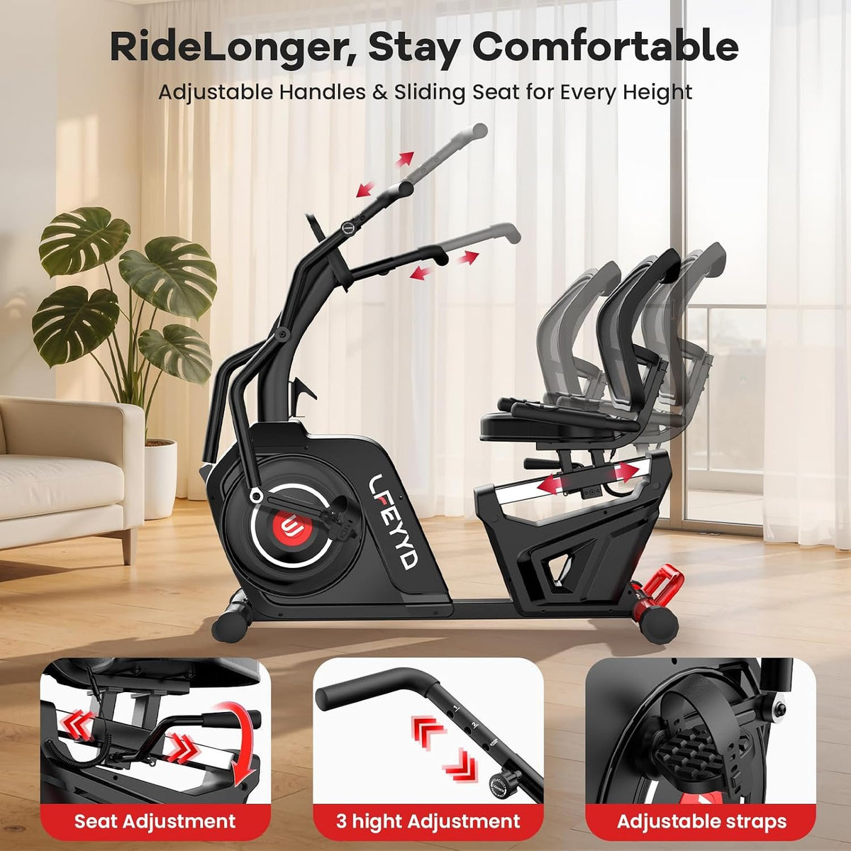 Recumbent Exercise Bike for Home, Stationary Bike with Arm Exerciser
