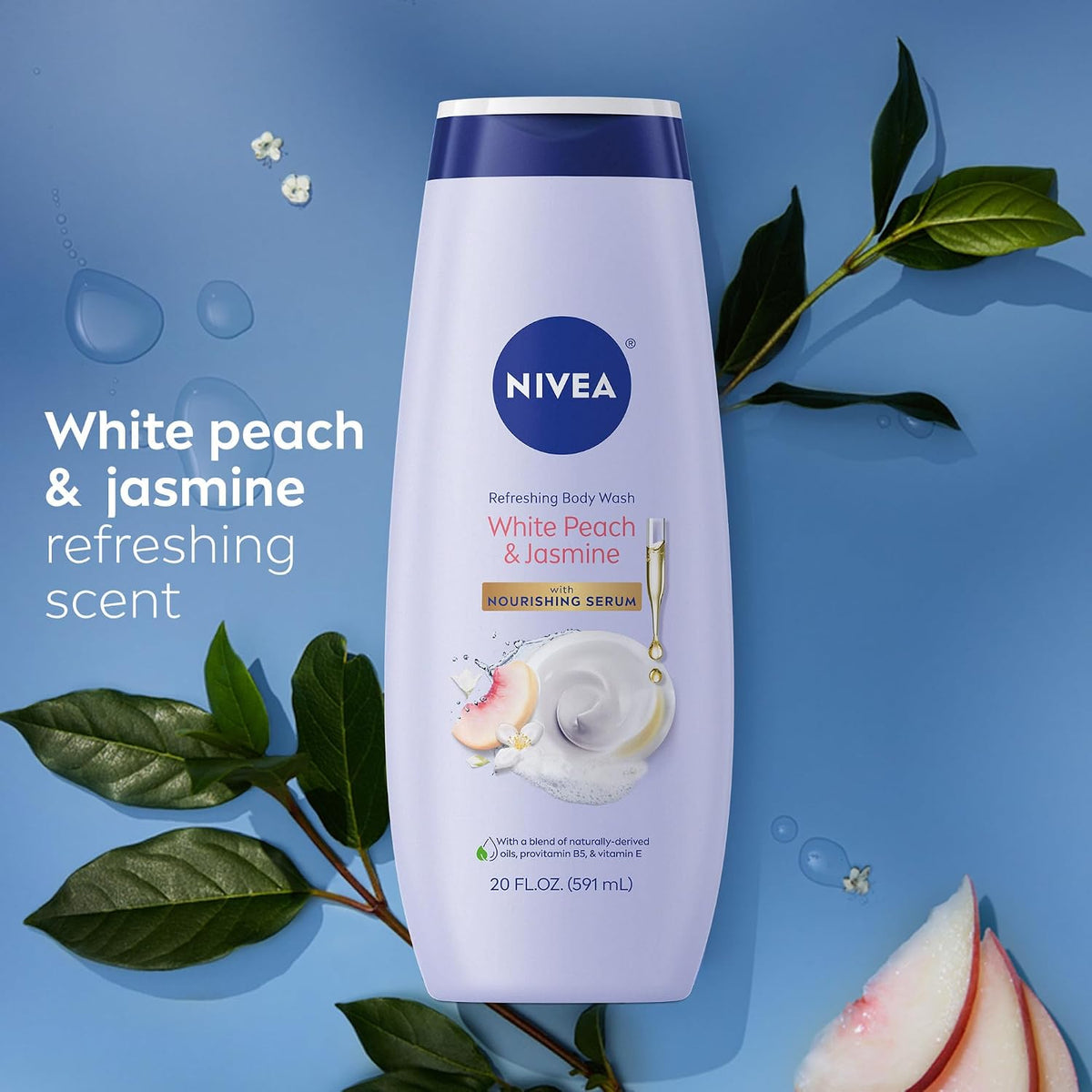 NIVEA Refreshing White Peach and Jasmine Body Wash, Multipack, 3 x 20 FL OZ | Scented Body Wash for Women with Nourishing Serum, Enriched with Provitamin B5 and Vitamin E, Paraben Free