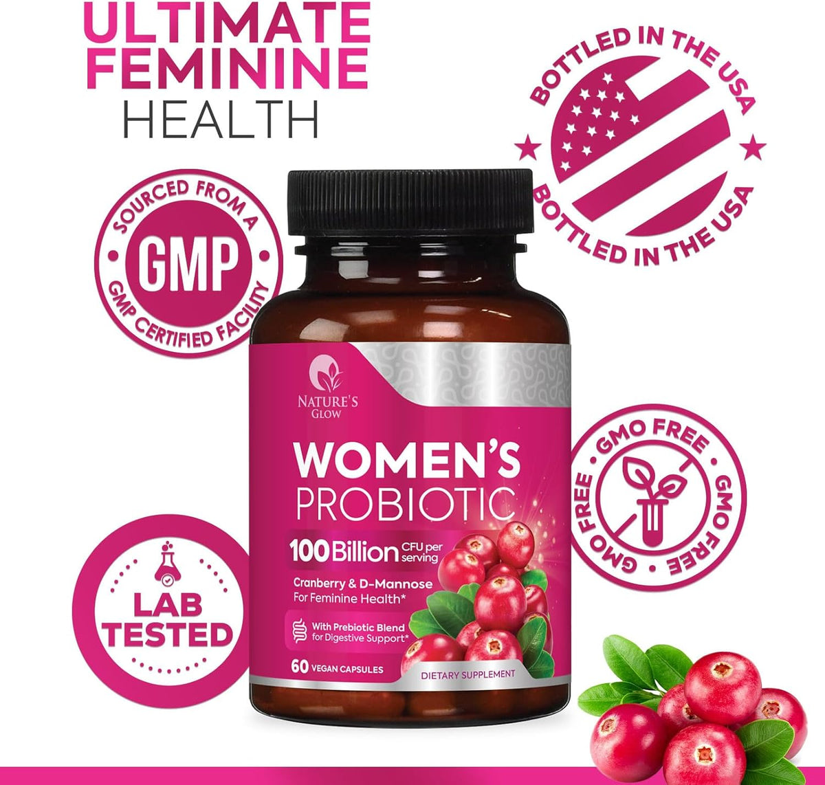 Probiotics for Women, Probiotic with 50 Billion CFU, Multi Strains to Support Immune, Digestive, Feminine Vaginal and Urinary Health, Shelf Stable, Delayed Release, No Soy Gluten Dairy - 60 Capsules
