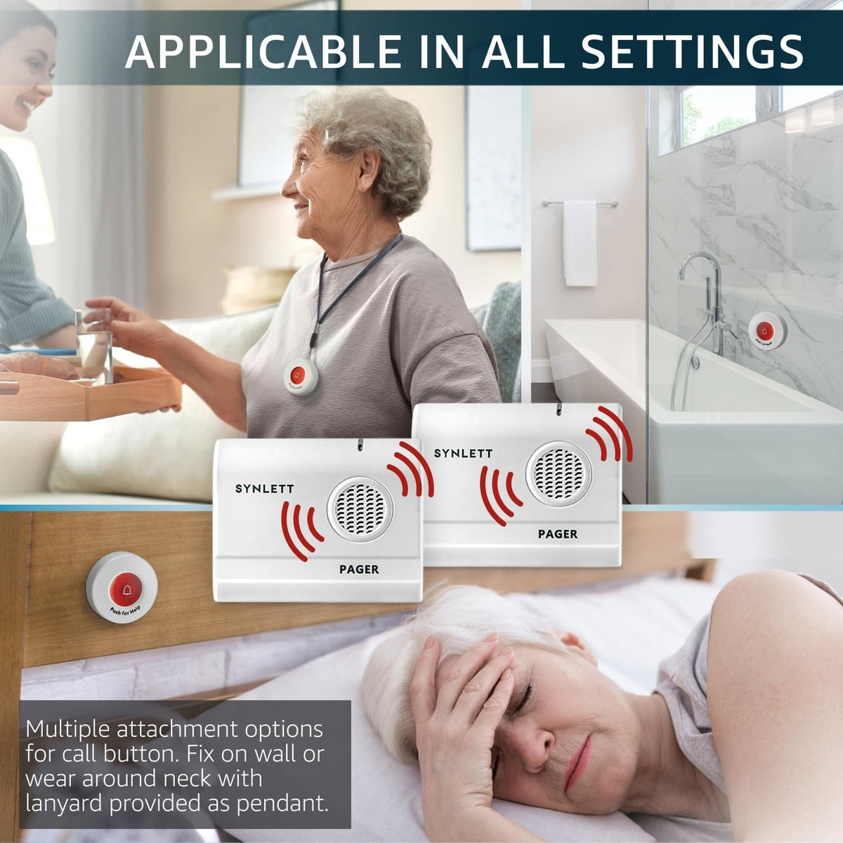 Caregiver Pager with 2 Call Buttons and 2 Pagers for Home Care