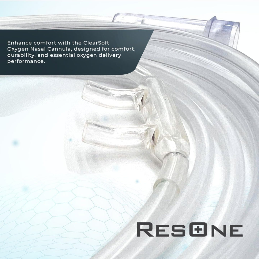 ResOne 7Ft Soft Adult Oxygen Nasal Cannula 5-Pack - Curved Prongs, Crush-Resistant Tubing - Nasal Tubes, Oxygen Concentrator Supplies - Soft Curved Nose Piece, Standard Size, Standard Flow 6 LPM