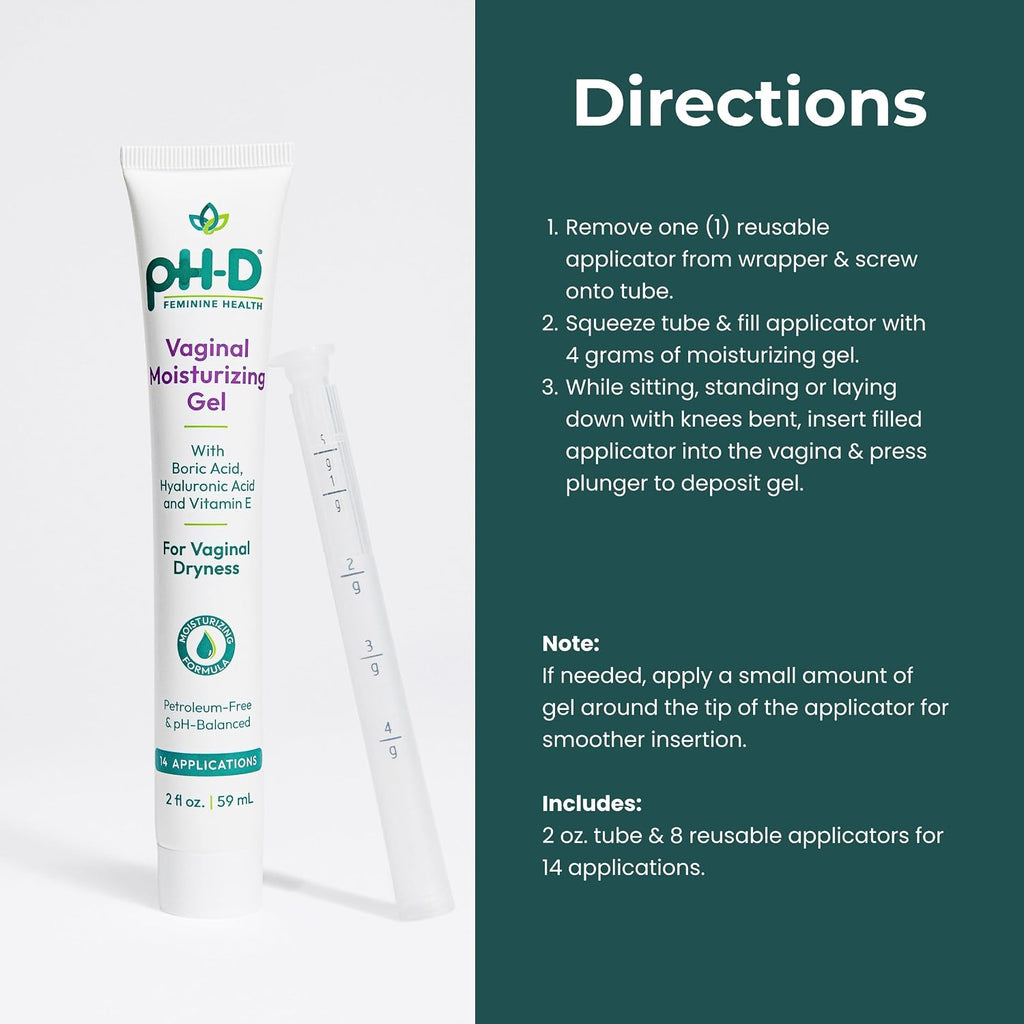 pH-D Feminine Health Moisturizing Vaginal Gel, 2 Fl Oz, 14 Applications | Hyaluronic Acid, Aloe & Vitamin E, pH Balanced, Vegan, No Added Parabens, Made in USA