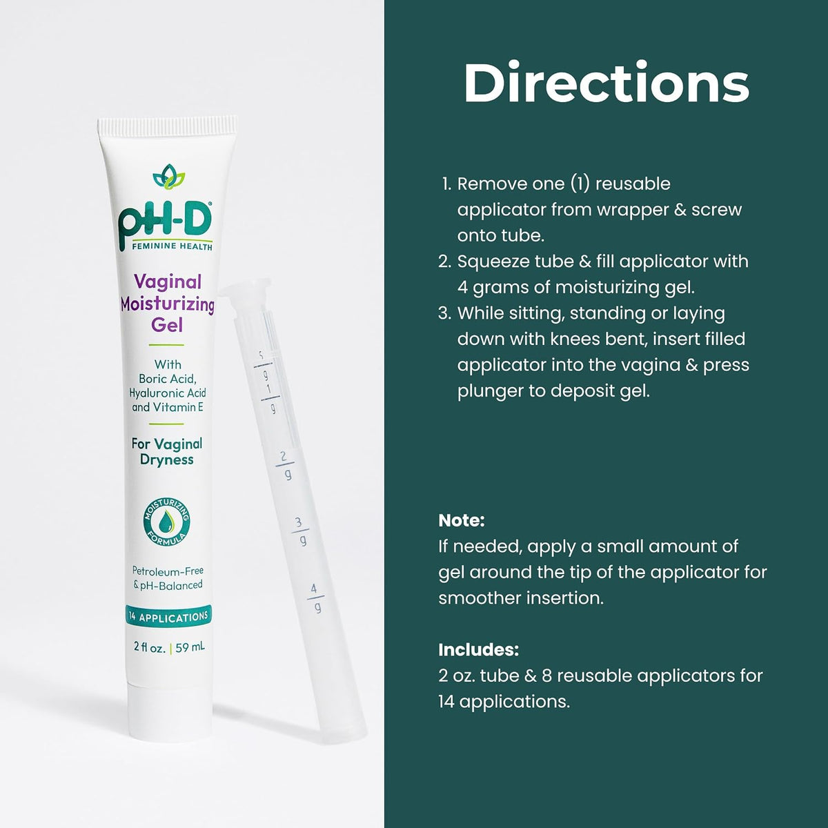 pH-D Feminine Health Moisturizing Vaginal Gel, 2 Fl Oz, 14 Applications | Hyaluronic Acid, Aloe & Vitamin E, pH Balanced, Vegan, No Added Parabens, Made in USA