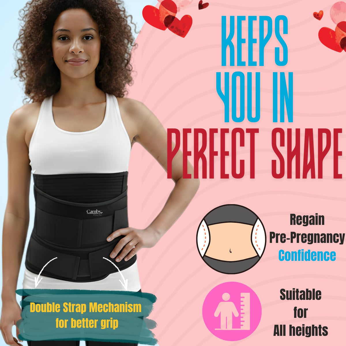 Camby 3 in 1 Postpartum belt after delivery for Post pregnancy Recovery | After Normal/C-section delivery | Maternity Abdominal Binder | Postnatal shapewear (Free Size) (Black)