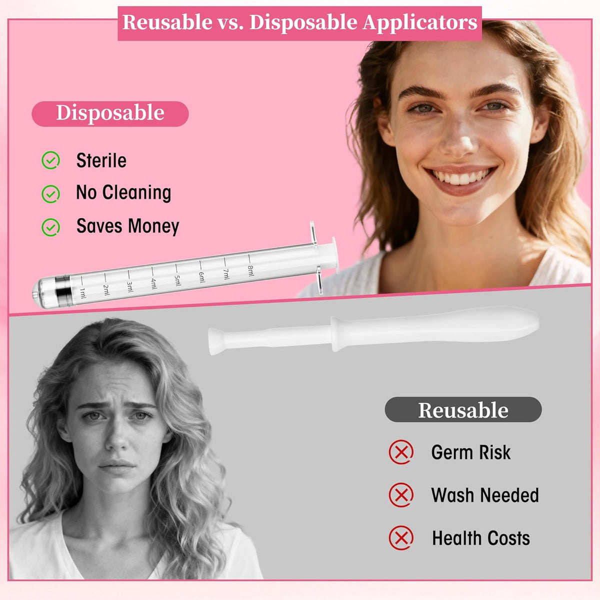 Disposable Vaginal Cream Applicators – 8ml Lube Injector Syringes with Smooth Tip, Dosage Markings, Fits Most Lubricants Creams Gels, Sterilized Individually Wrapped, Pack of 20