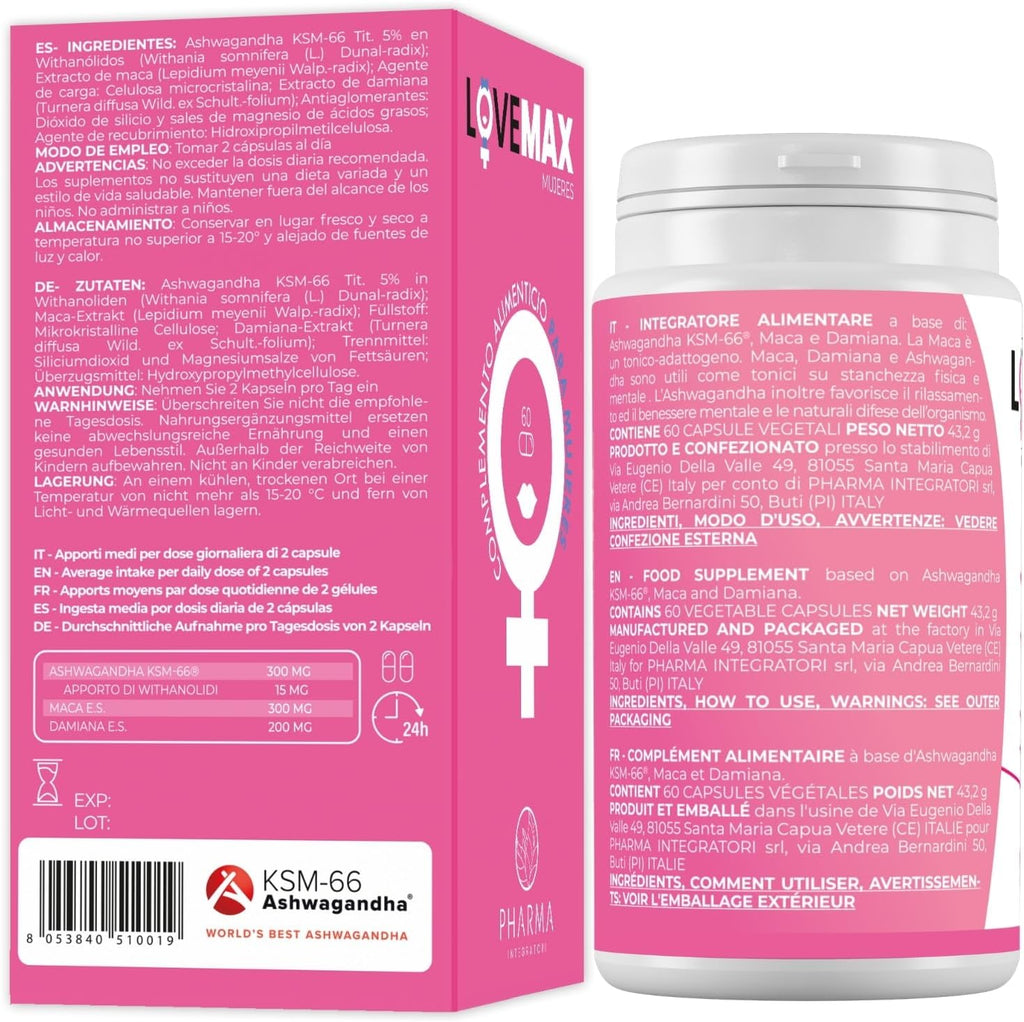 LOVEMAX Female Sexual Supplement for Female Desire - Ashwagandha KSM-66, Maca - 60 Capsules by Increasing Libido Fast Woman Sexual Aphrodisiacs Women Stimulating Enhancer