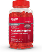 Amazon Basic Care Rapid Release Acetaminophen Caplets 500 mg, Extra Strength Pain Reliever and Fever Reducer for Headache, Backache, Menstrual Pain, Arthritis Pain, 400 Count