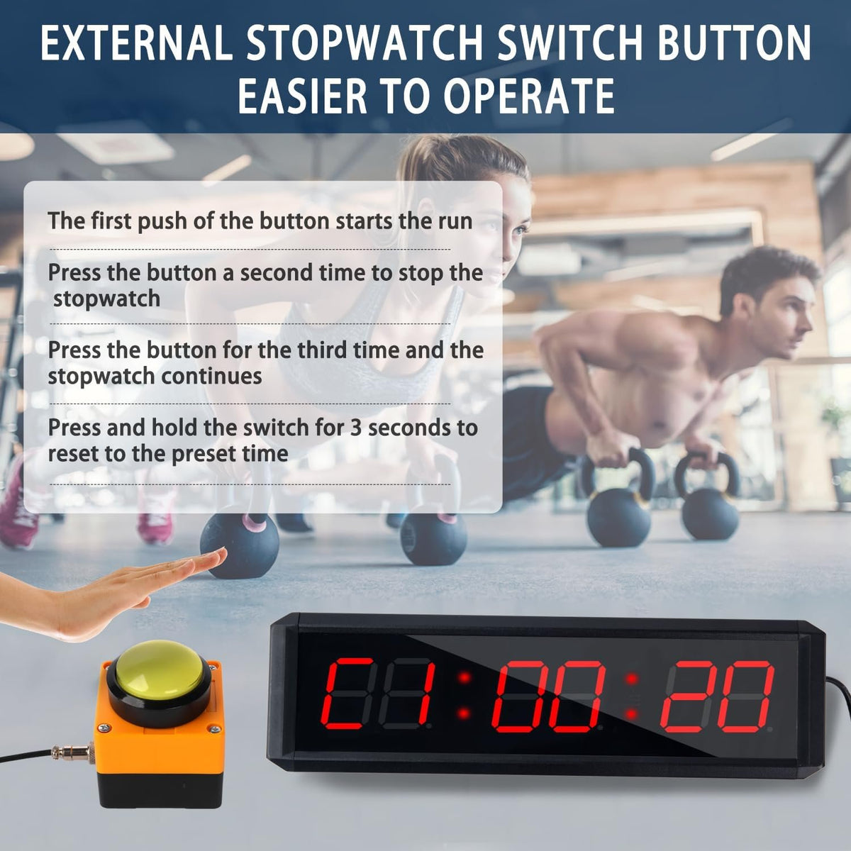 Fitness Timer with Stopwatch Button, Suitable for School/exam/Home Exercise/Gym/Gym SMAHEAT Electronic Fitness Timer (1.5 inch six-Digit All-red)