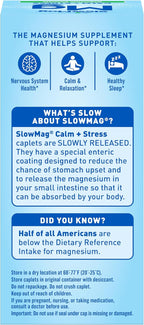 SlowMag Magnesium Glycinate Caplets, 100 Count, Slow-Release, Calm & Stress Support, Healthy Sleep, Gentle on Stomach, Chelated Magnesium Glycinate Supplements for Women & Men