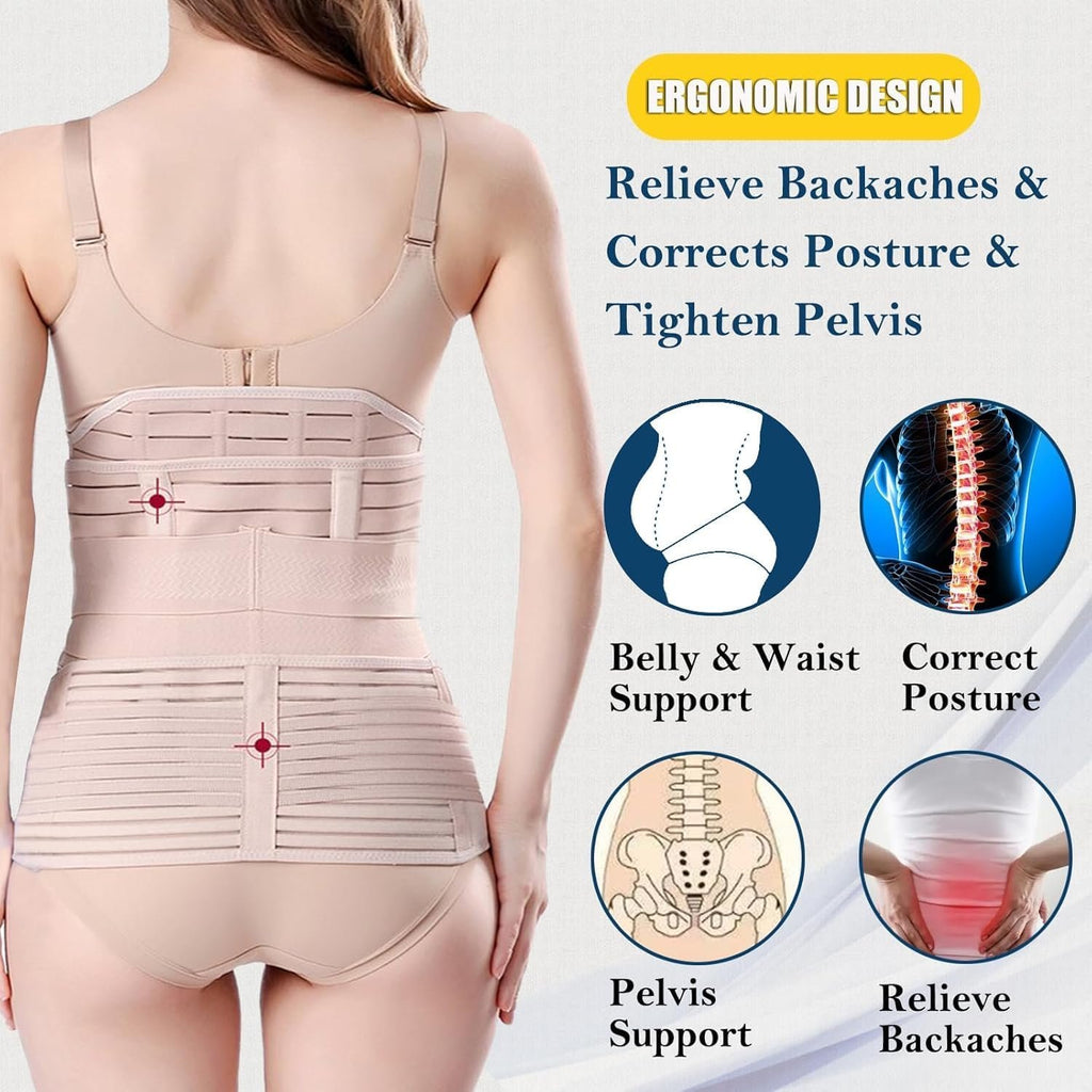 ChongErfei 3 in 1 Postpartum Belly Wrap Recovery Band Belt Abdominal Binder | Postpartum Belly Band, Belly Binder Post Partum, Post Surgery Pregnancy Belly Support Band Recovery Belly/waist/pelvis (L)