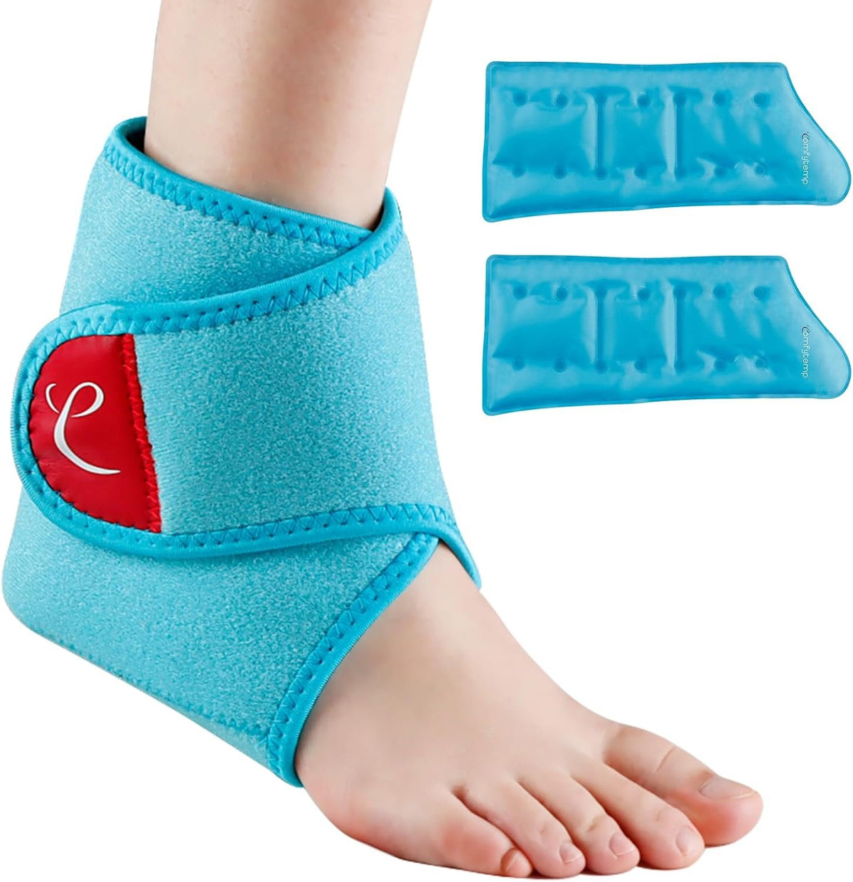 Comfytemp Ankle Ice Pack Wrap Brace for Swelling, Foot Pain Relief Reusable | FSA Eligible HSA, 2 Gel Ice Packs for Injuries Reusable, Hot Cold Compress for Plantar Fasciitis Relief, Achilles Tendonitis,