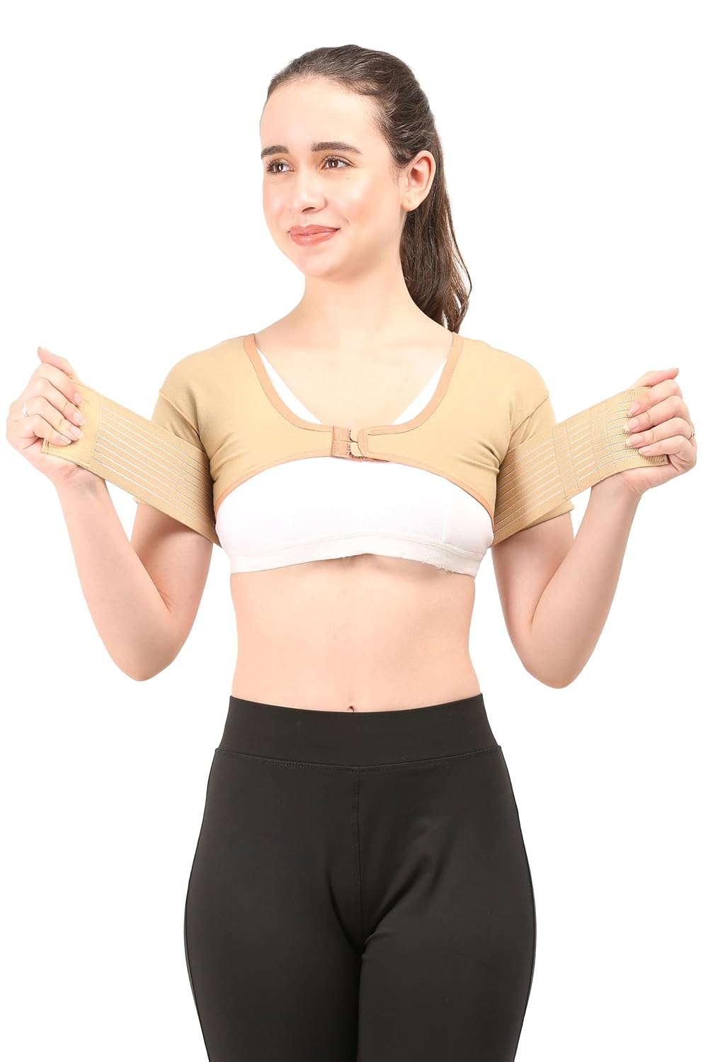 Post Surgical Axillary Breast Support with Axillary Compression Band || MODERATE COMPRESSION || Liposuction Compression Garment || Front Hook Adjustment (Medium, Beige)